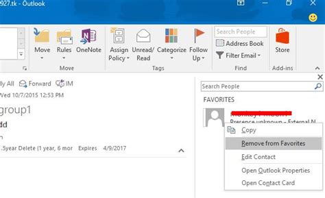 Deleting Removing A Contact From Favorites In Outlook 2016 Microsoft Community