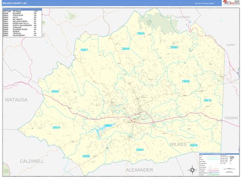 Wilkes County Nc Zip Code Wall Map Basic Style By Marketmaps Mapsales