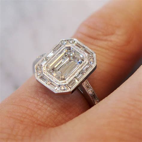 Elena Art Deco Emerald Cut Diamond Halo Engagement Ring Unique