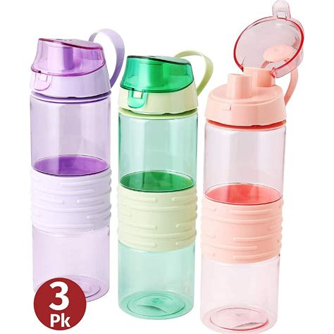 Sports Water Bottle Kids Reusable Leakproof 25 Oz 3 Pack Plastic Wide