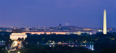 Washington Dc Skyline At Night Including Lincoln Memorial Washington
