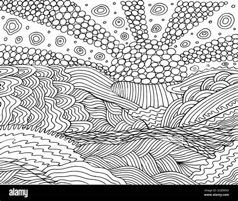 Psychedelic Landscape Coloring Page For Adults Sea Sunsetsun Ocean