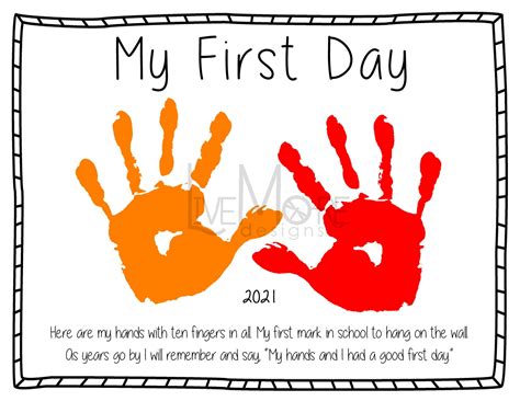 2021 First Day Of Preschool Pre K Kindergarten Handprint Etsy