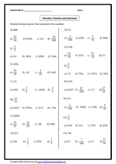 6th Grade Math Worksheets Fractions Decimals Percents