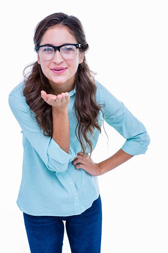 Pretty Geeky Hipster Sending Kiss To Camera Stock Photo Download