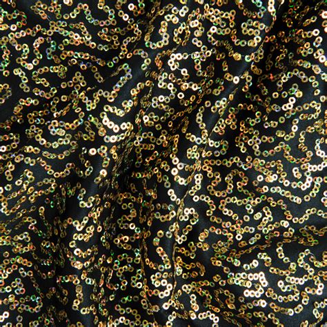 Broadway Sequin Fabric Black Gold Hologram Sequin Shine Trimmings And Fabrics