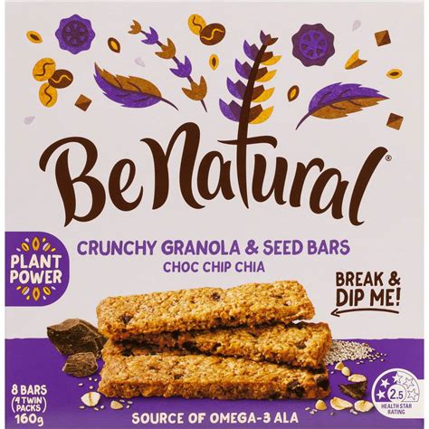 Be Natural Crunchy Granola And Seed Bars Choc Chip Chia 4pk 160g Woolworths