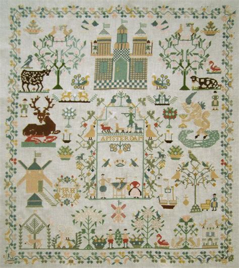 Stunning 2011 Large Completed Cross Stitch Sampler Antique Dutch Style