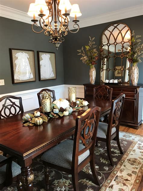 Mark dining table dimensions with tape on the floor to visualize how much space you'll have left on each side to pull. Fall dining room setup and area. | Dining room decor ...