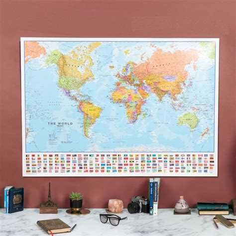 World Laminated Wall Map With Flags Wall Maps World Political Map