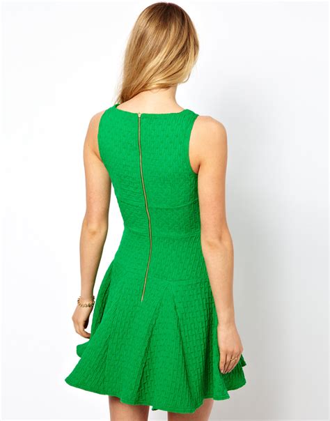 Lyst Asos Closet Waffle Jersey Fit And Flare Dress In Green