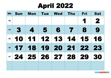 April 2022 Calendar Clipart