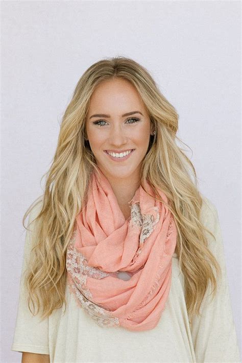 Linen Lace Infinity Scarf In Coral Loop Circle By Threebirdnest 3800