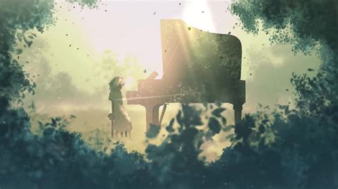 Girl Playing Piano In The Forest Live Wallpaper Wallpaperwaifu