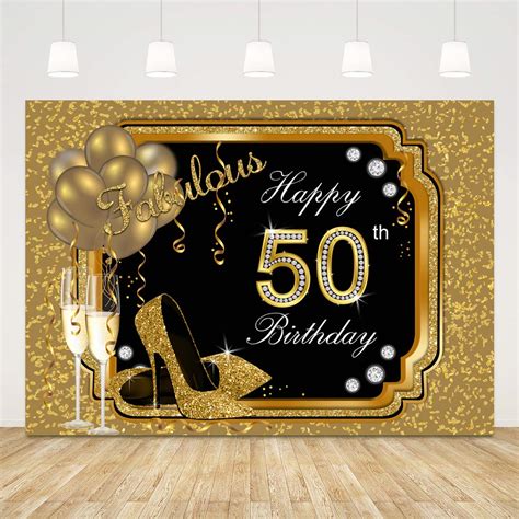 Buy Happy 50th Birthday Backdrop For Women Black And Gold Birthday Photo Background 7x5ft