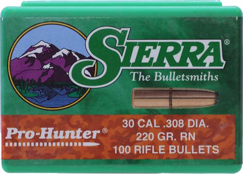 Sierra Pro Hunter Rifle Bullets 30 Caliber 220 Grain Round Nose 100box