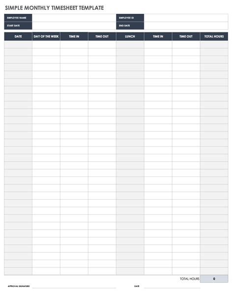 Pdf Free Printable Monthly Timesheet Template
