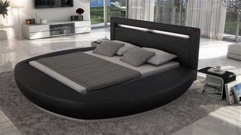 Lit Led Simili Cuir Noir 200x200 Cm Forme Arrondie Kovel Gdegdesign