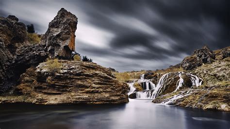 Nature Landscape Long Exposure Clouds Waterfall Rock