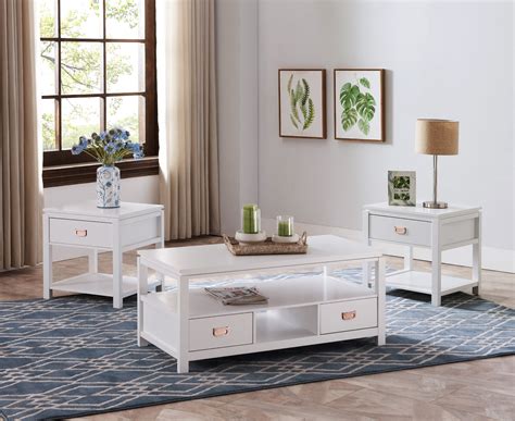 With a classic style, this coffee table will be the ideal piece to add an antique focal point to your living space. Adelaide 3 Piece Storage Coffee Table Set, White Wood ...