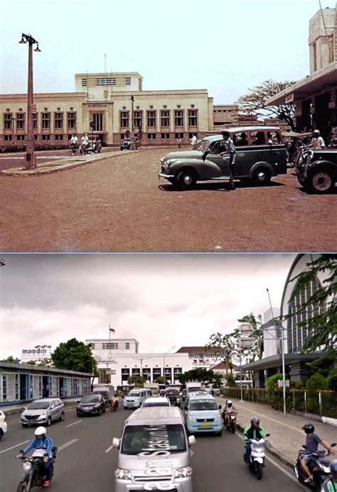 Straatgezicht Van Stationsplein Te Djakarta 1955 Jalan Di Depan
