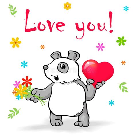 Funny Panda With Heart Say Love You Stock Vector Illustration Of