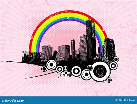 Retro City With Rainbowvector Stock Vector Illustration Of Pollution