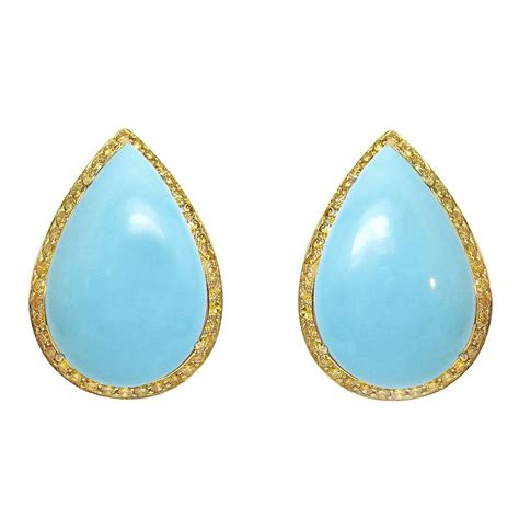 Pear Shaped Turquoise Yellow Diamond Earrings Turquoise Earrings