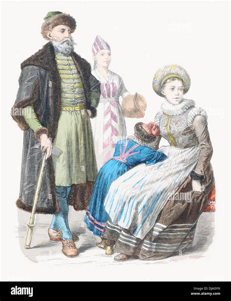 17th Century Xvii Norway Country Woman Man And Lady Of Rank With Child