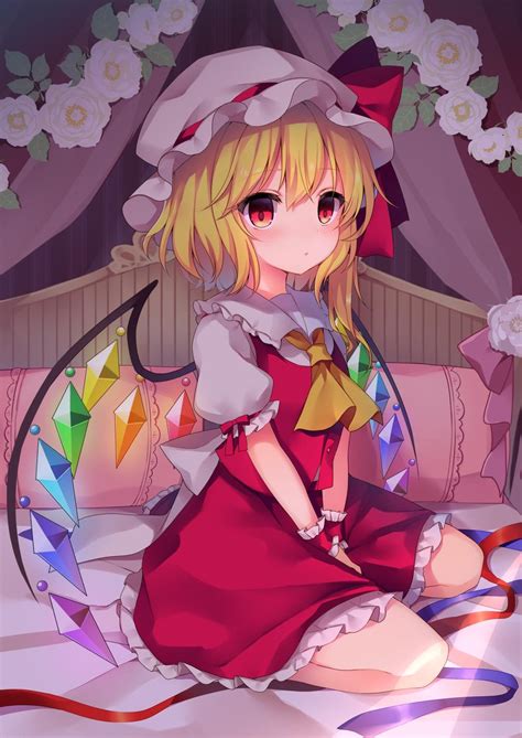 Safebooru 1girl Bed Blonde Hair Blush Eyebrows Visible Through Hair Flandre Scarlet Flower