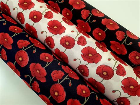 Poppy Flower Poppies On Cotton Fabric 100 Craft Cotton Etsy Canada