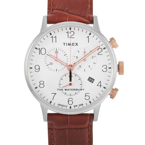 Timex Waterbury Classic Chronograph Brown Leather Watch TW2R72100