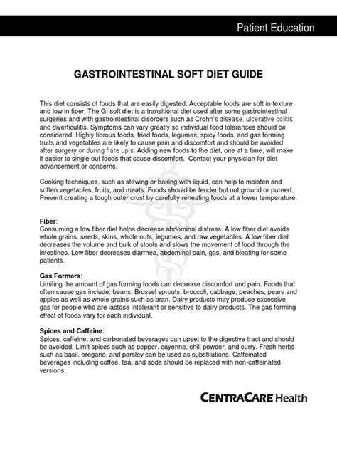 Gi Gastrointestinal Soft Diet Pdf Foods Diet And Nutrition