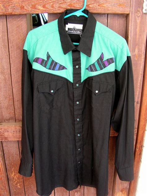 Vintage Pearl Snap Western Shirt Cowboy Country Western Teal And