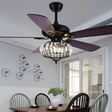 Gold ceiling fan, crystal chandelier ceiling fan with retractable blade, chrome featuring the modern crystal shade and retractable blades, this transitional crystal ceiling fan with remote adds a beautiful and polished look to your home decor, it is an excellent choice for transitional design and style. Luxury 52" Black Metal Ceiling Fan with Lights 5-Blade ...