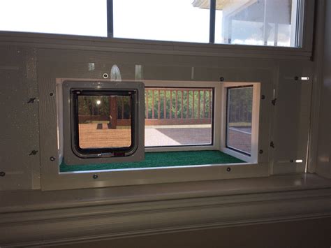 For this, you can either install a cat door in a door, window, or wall or, if the enclosure is not attached to your house, build a cat tunnel from the house to the catio. Deluxe model - Cat Window Patios from CWAA Crafts!