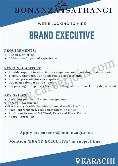 Bonanza Garments Industries Pvt Limited Jobs Brand Executive