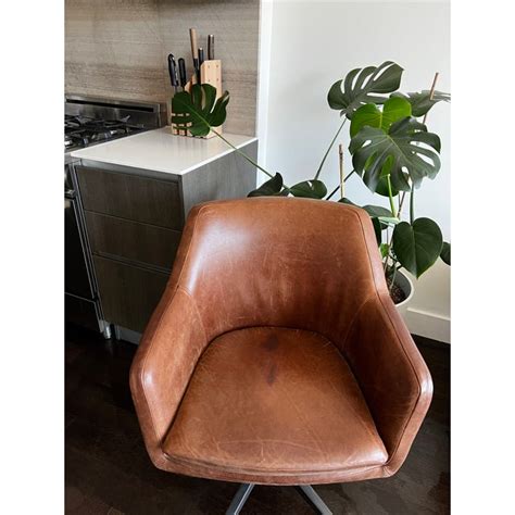 West Elm Helvetica Leather Office Chair Chairish
