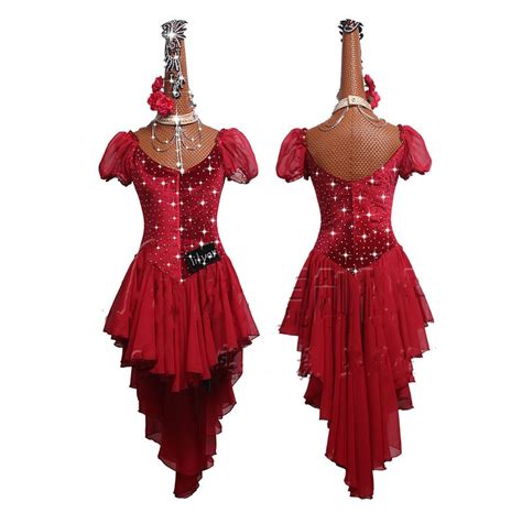 Rhinestone Latin Dance Dress Women Red Fringe Dress Lace Tango Cha Cha Rumba Salsa Party Dancer