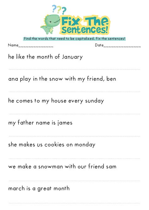 Sentence Activities For 1st Grade