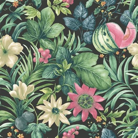 Grandeco Botanical Fruit Flower Pattern Wallpaper Tropical Floral Motif