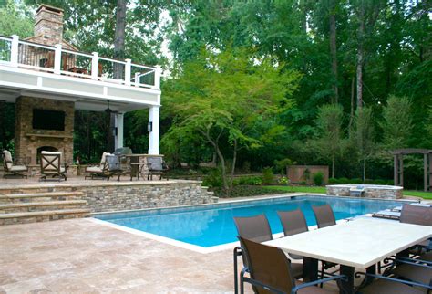 Two Story Deck With Fireplace Pool And Spa Traditional Pool