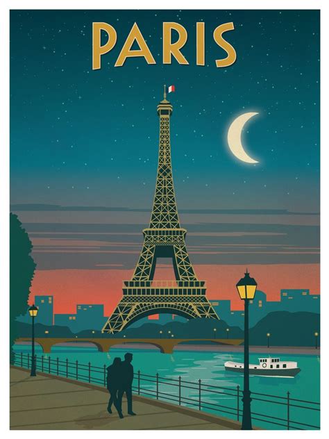 Vintage Paris Moonlight Poster Paris Travel Poster Paris Poster