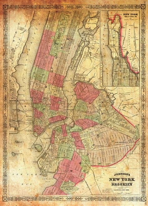 Antique Map Of Brooklyn And New York City 1866 Photograph By Mountain