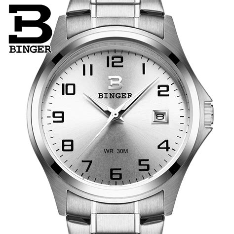 Full Stainless Clock Switzerland Luxury Mens Watch Binger Brand Quartz