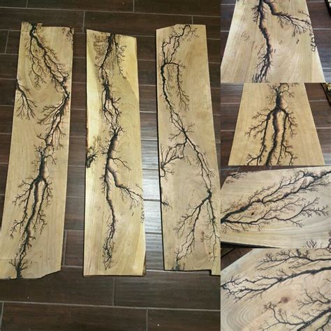 Lightning Bolts Woodworking Woodburning Artwork Hand Crafted
