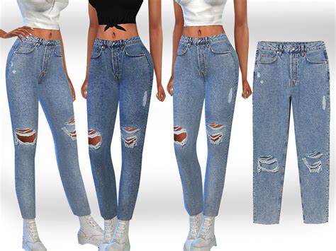 The Sims Resource Cropped Mesh Slim Mom Jeans By Saliwa • Sims 4 Downloads