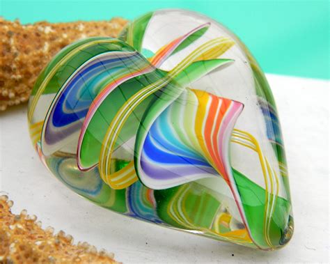 Art Glass Heart Multicolor Paperweight Glass Eye Chihuly Paperweights