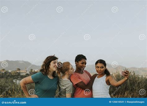 Group Of Diverse Women Taking A Selfie Stock Image Image Of Device