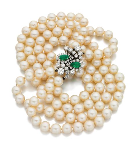 Cultured Pearl Emerald And Diamond Necklace Fine Jewels Online